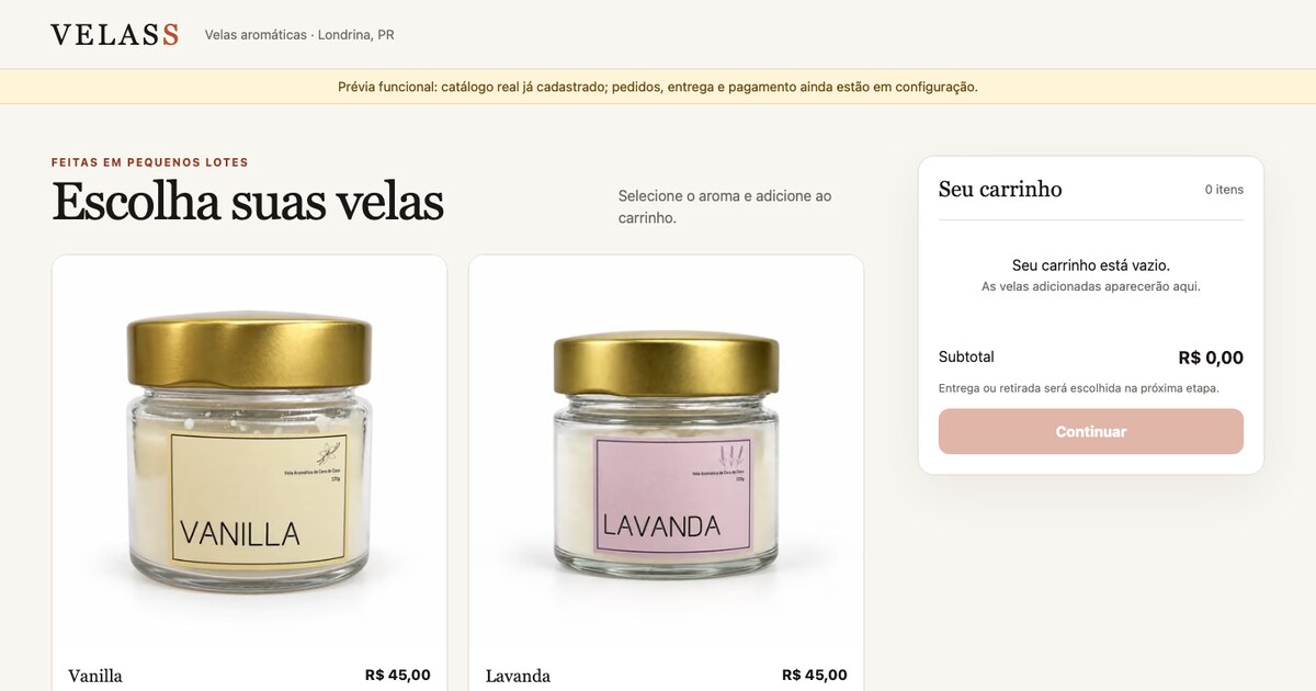 Catálogo digital da VELASS com velas aromáticas artesanais